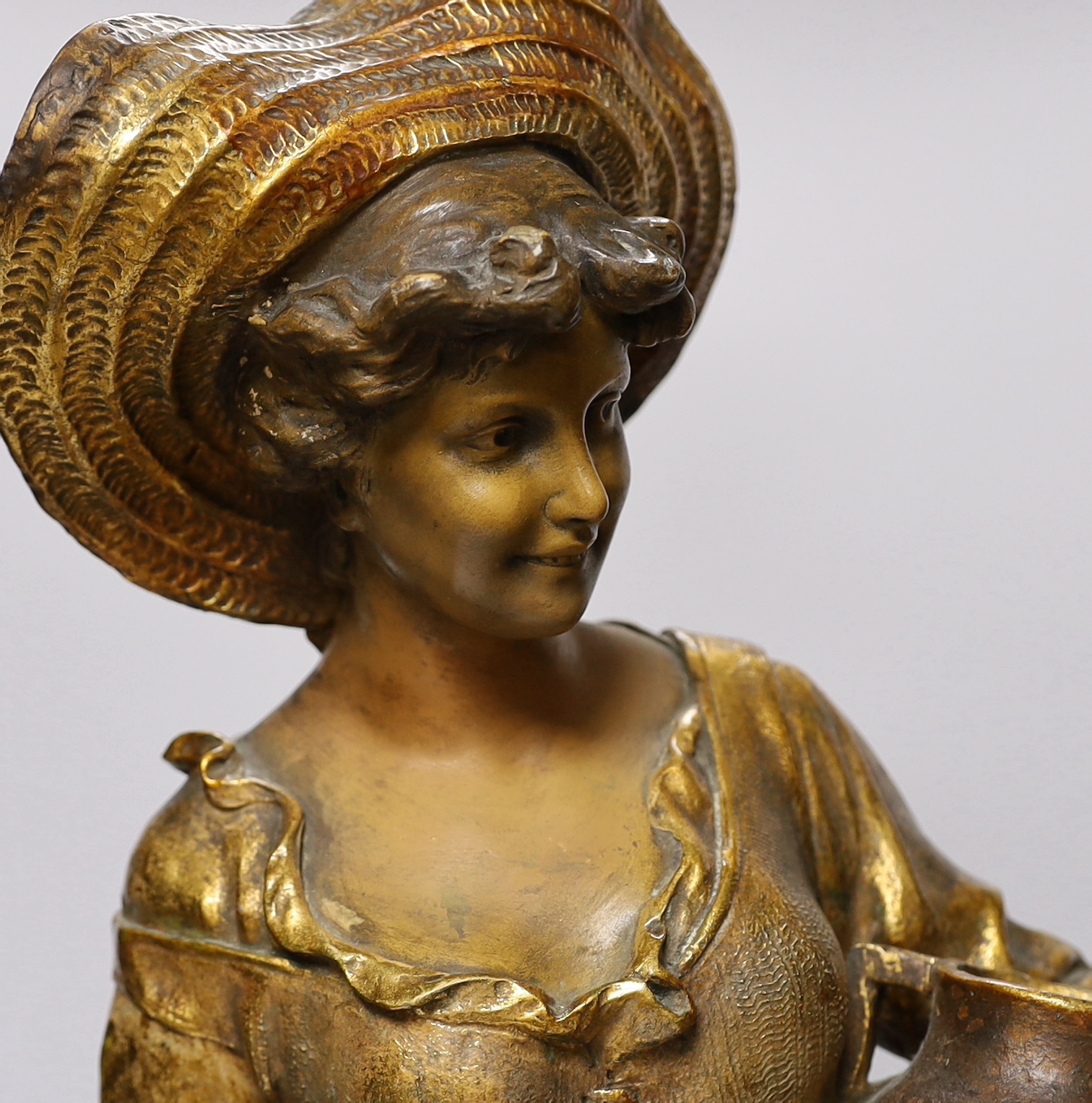 A Lefevre painted earthenware figure of a milkmaid, 65cm
